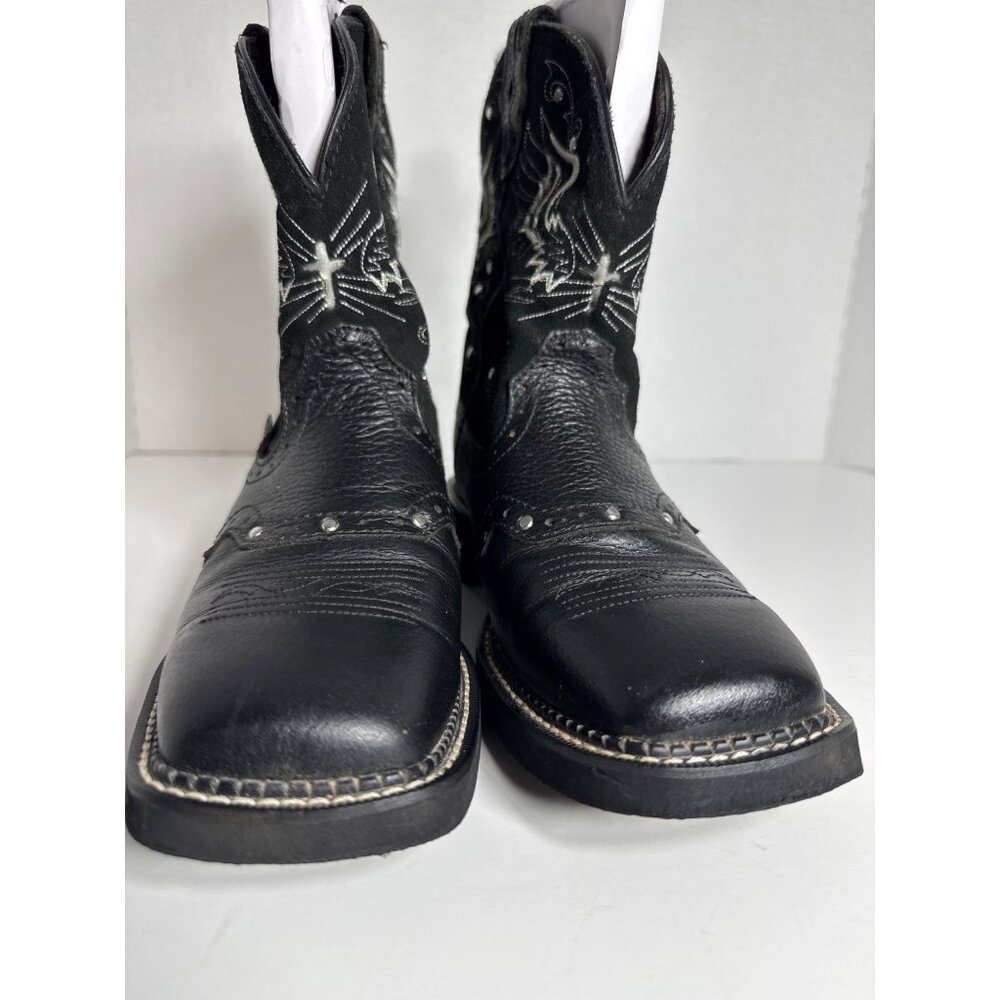 Justin Boots Black Gypsy Embroidered Square Toe Western L9977 Womens 8.5B - Picture 11 of 16
